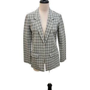 Liverpool Womens Houndstooth Plaid Single Breasted Blazer Jacket Blue Gray Small